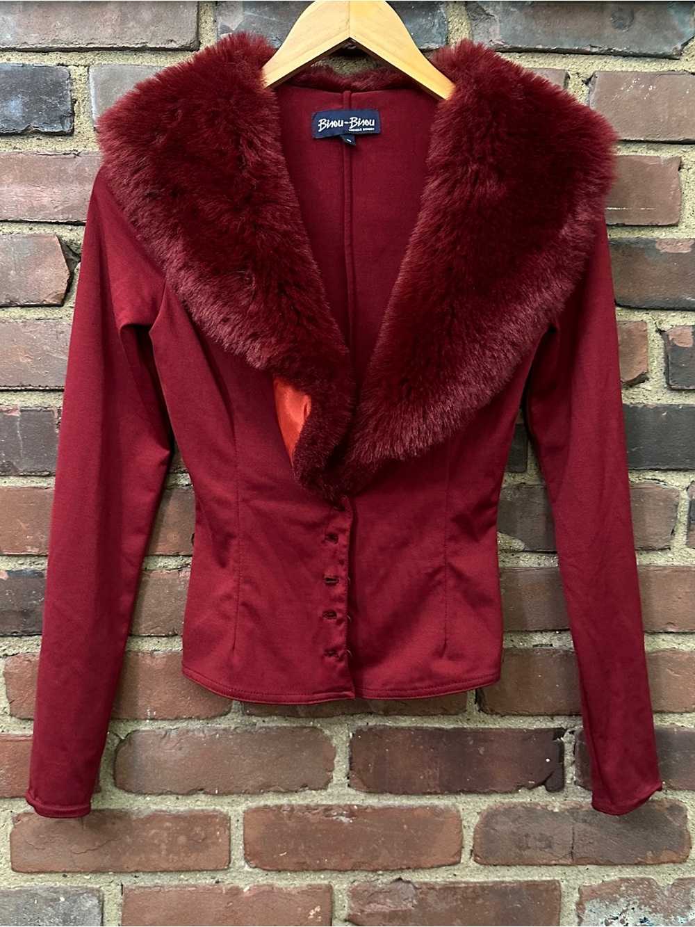 Y2K vtg BISOU BISOU faux fur collar cardigan button front size small/2